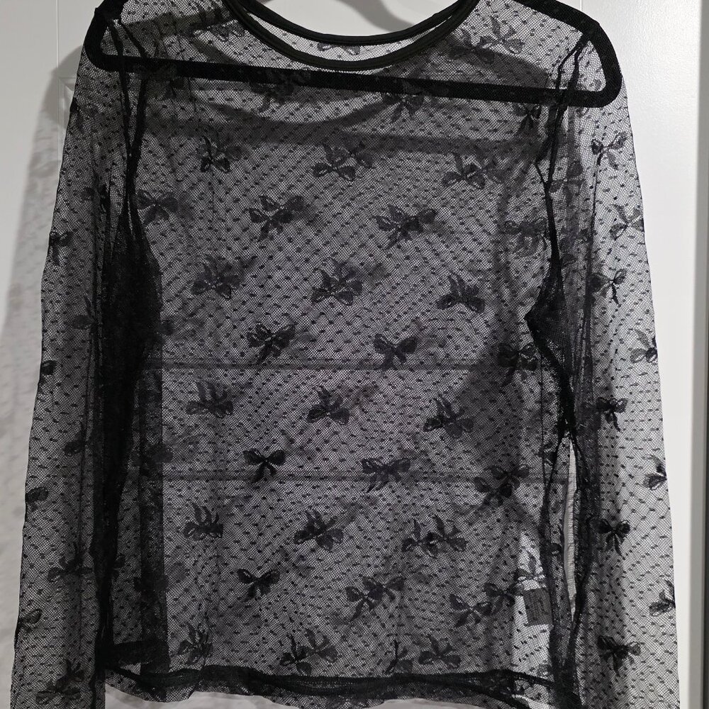 NWOT Cute Black Mesh Layering Top Size Lg